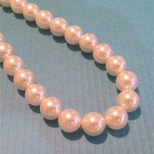 Vintage RMN Signed Long White Faux Pearl Necklace *